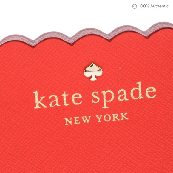 Kate Spade Coral and Pink Morris Lane Leather Card Holder with Scalloped Edge - Picture 6 of 8
